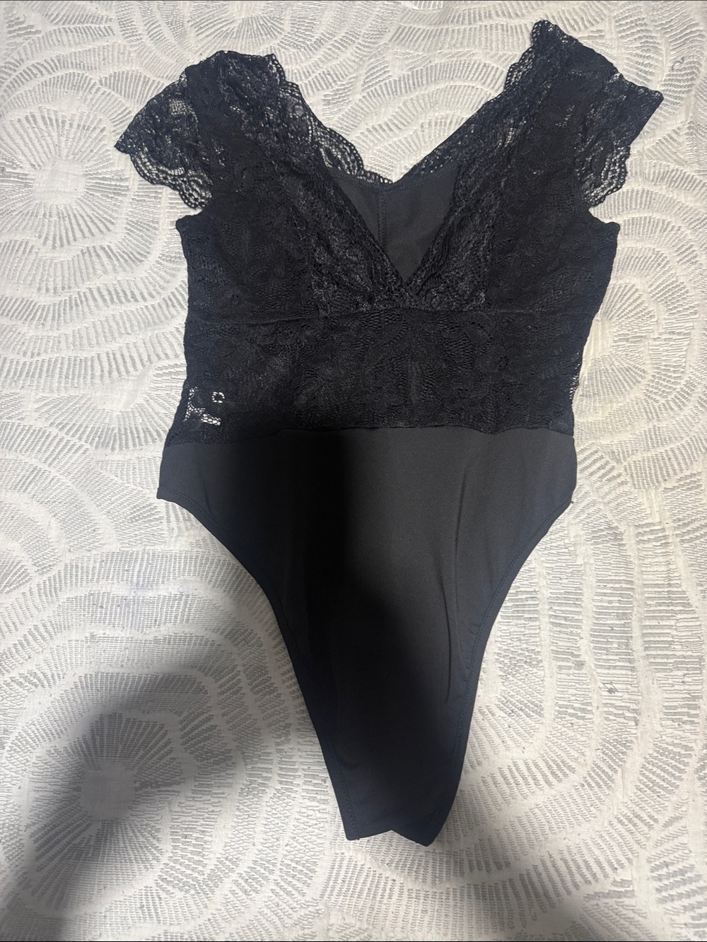 SHEIN Black Lace Plunge V-Neck Bodysuit